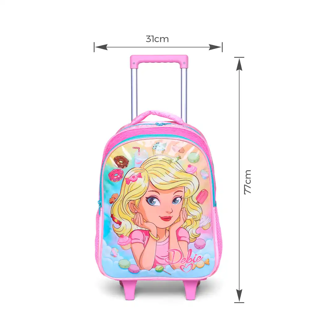 MOCHILA INFANTIL COM RODINHAS 47CM X 31CM ROSA CLARO