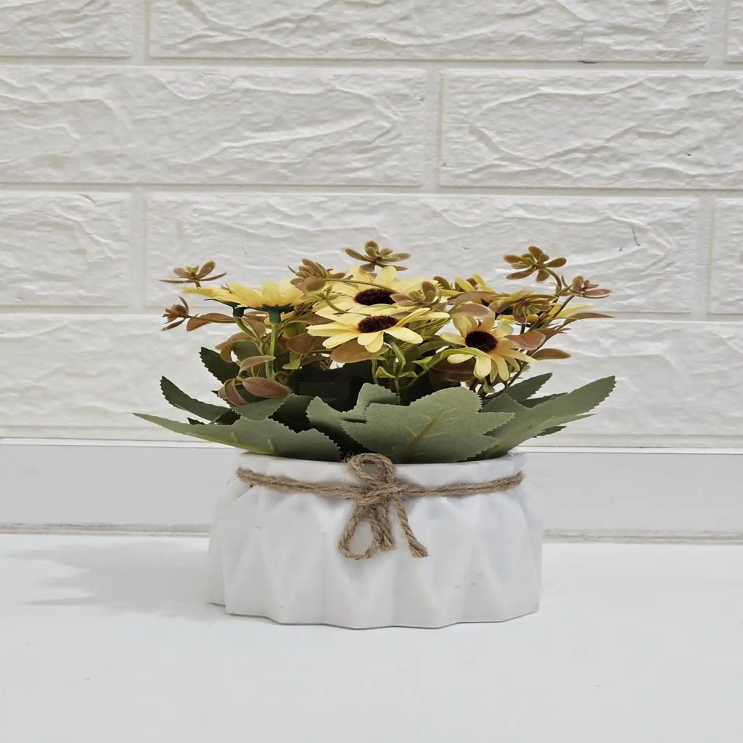 VASO DECORATIVO PLÁSTICO FLORES AMARELO