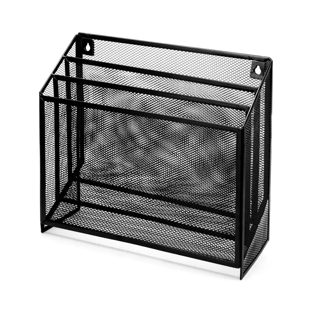 ORGANIZADOR ARAMADO DE PAREDE E MESA PRETO 3 DIVISÕES PARA ESCRITÓRIO A4