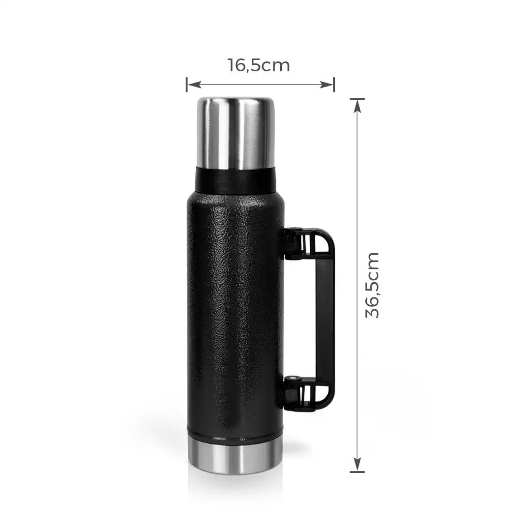 GARRAFA TÉRMICA EM PLÁSTICO PRETO 1,2L COM ALÇA