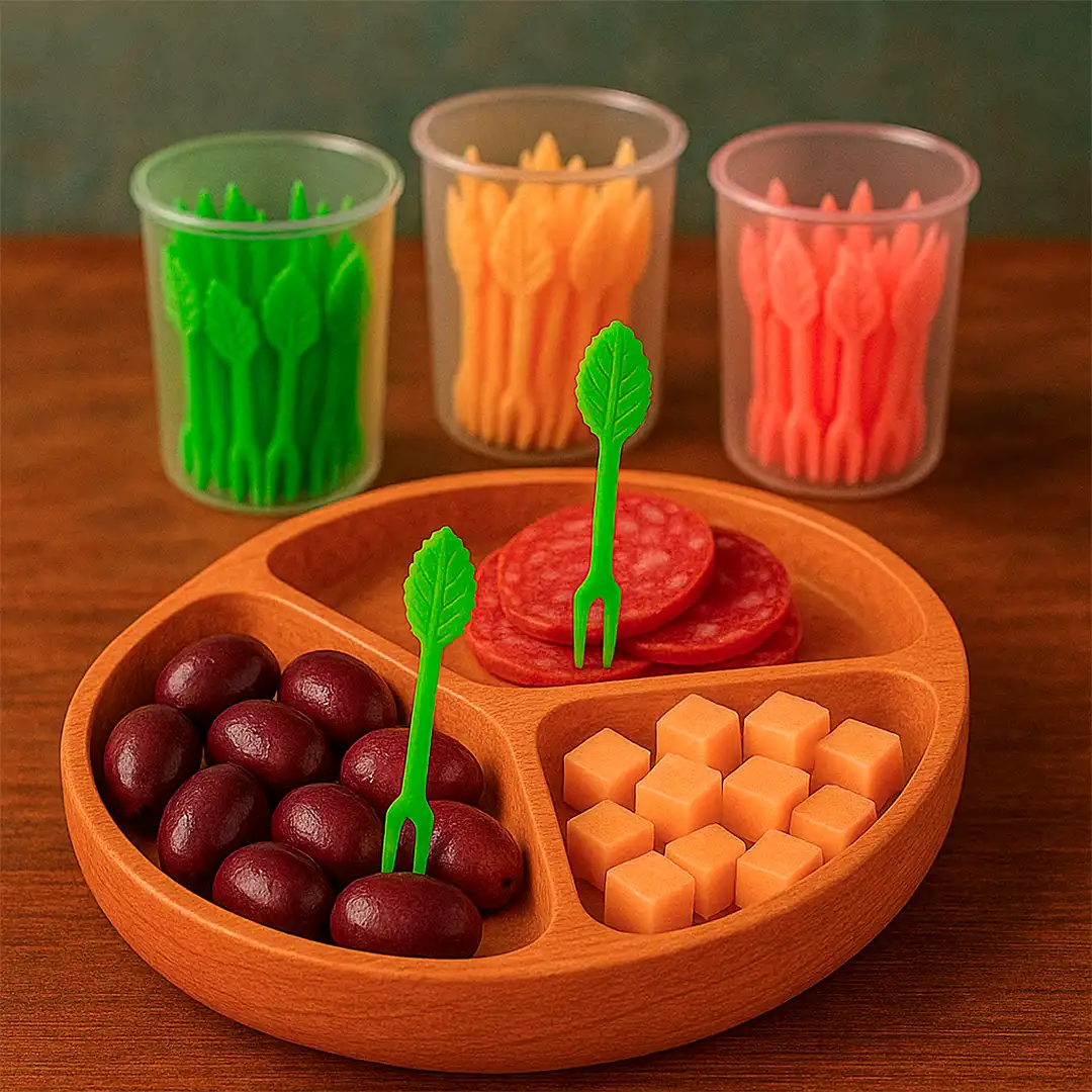 PALITOS DECORATIVOS DE PLÁSTICO PARA PETISCO 7CM 40 UNIDADES - SORTIDOS