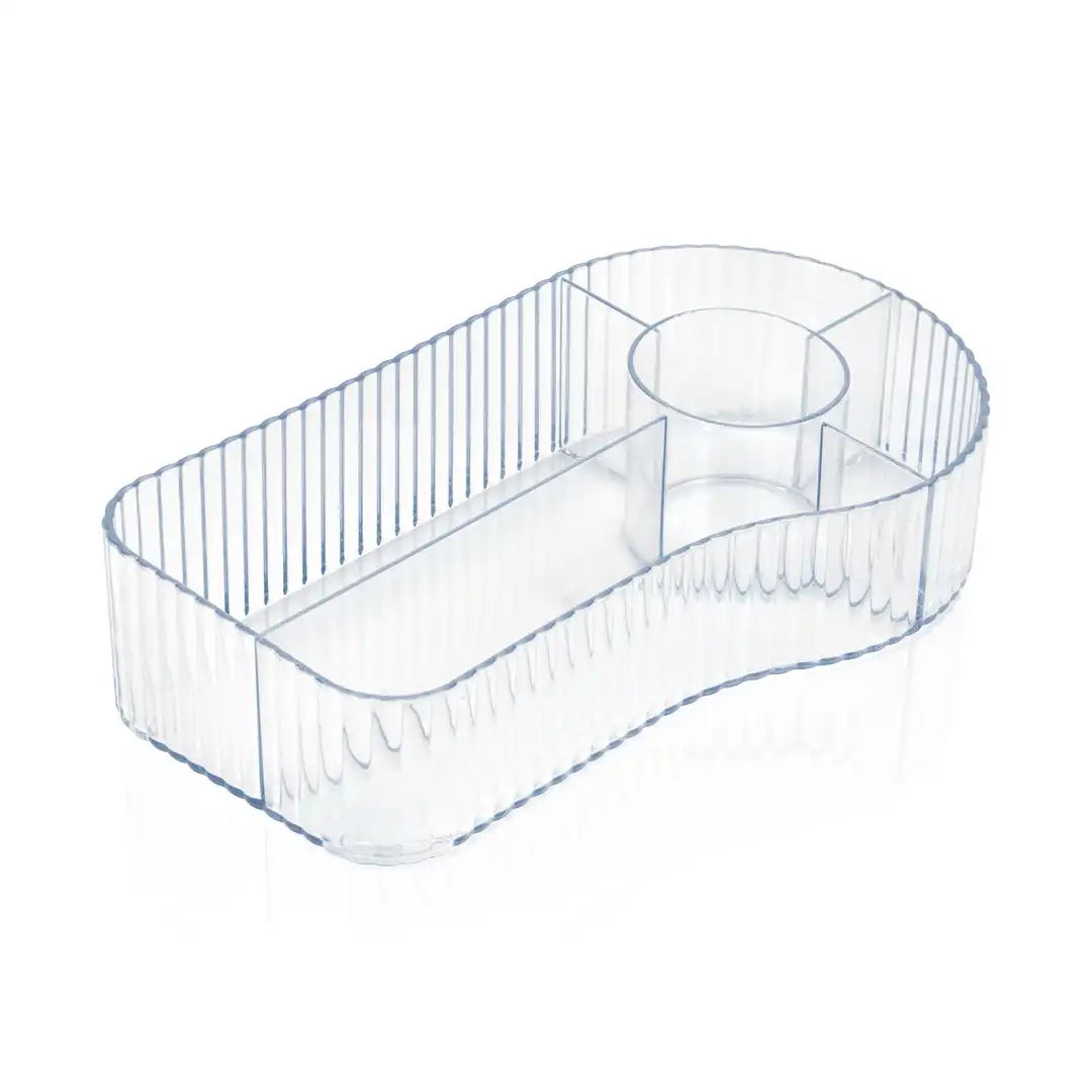 ORGANIZADOR ACRÍLICO MULTIUSO DE MESA COM 5 DIVISÕES TRANSPARENTES