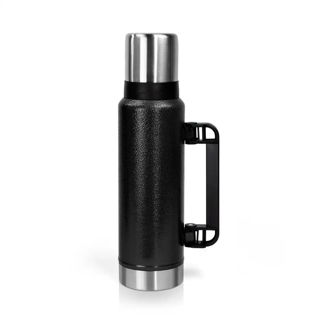 GARRAFA TÉRMICA EM INOX PRETO 1,2L COM ALÇA