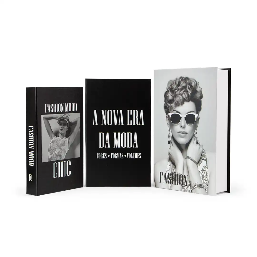 CAIXA LIVRO DECORATIVA FASHION – CONJUNTO COM 3 UNIDADES TAMANHOS P, M E G