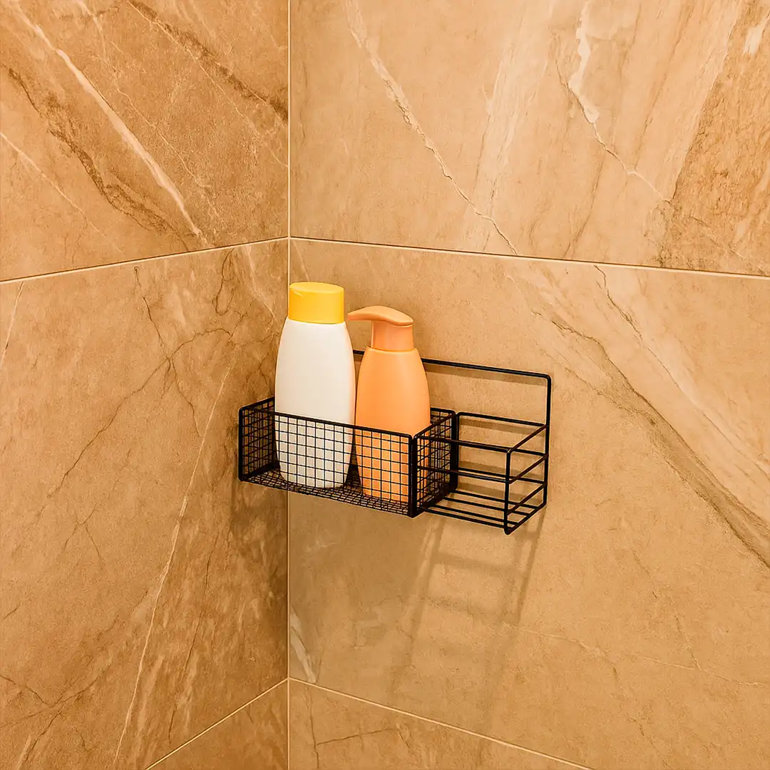 PRATELEIRA ARAMADA PRETA COM SUPORTE ADESIVO PARA PAREDE 37CM