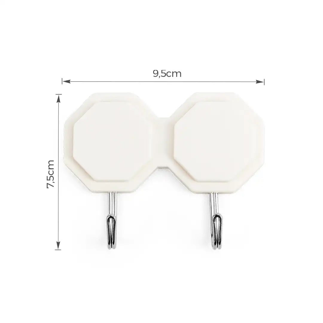 GANCHO ADESIVO DUPLO EM PLÁSTICO – SUPORTE ATÉ 2KG