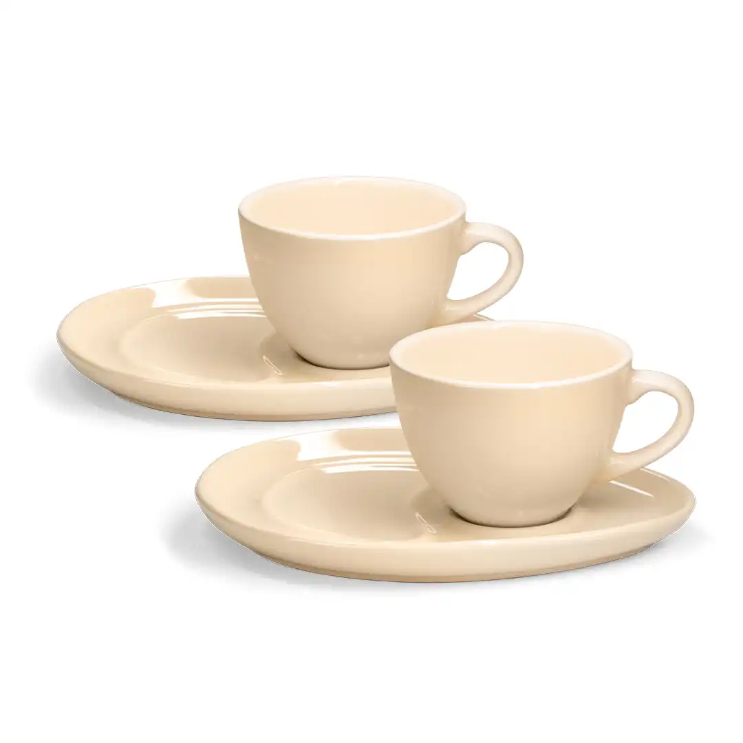 CONJUNTO COM 2 XÍCARAS DE CERÂMICA COM 2 PRATOS – BRANCO BRILHANTE