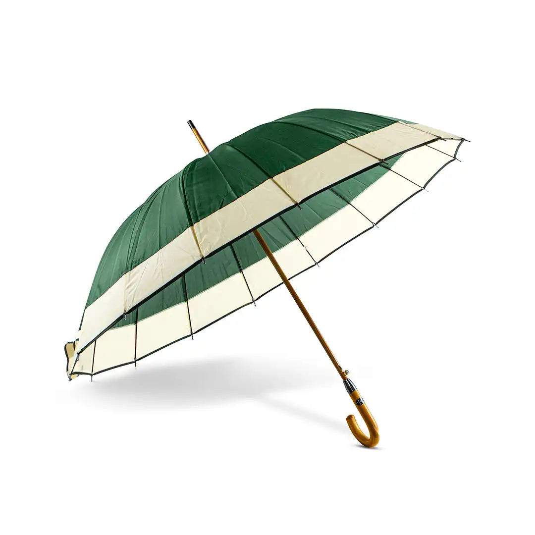 GUARDA-CHUVA CLÁSSICO VERDE E BEGE COM HASTE EM METAL – 67CM