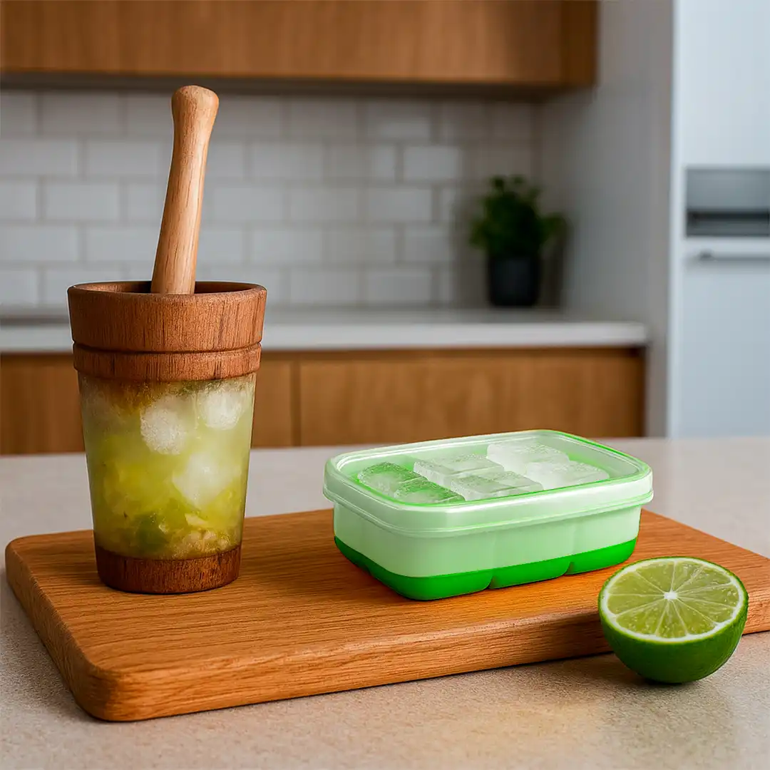 FORMA PARA GELO PLASTICO E SILICONE COM TAMPA VERDE