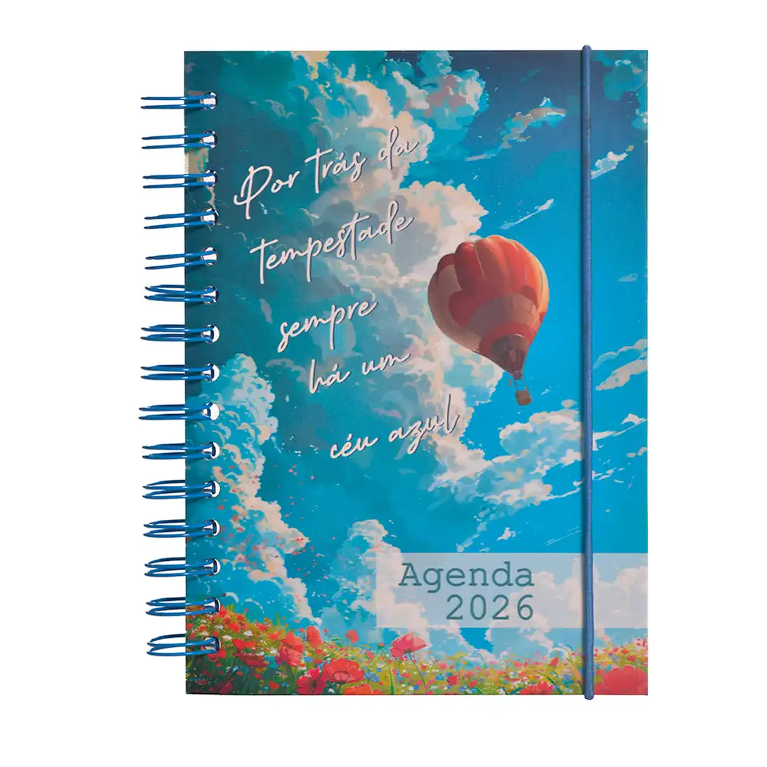 AGENDA ESPIRAL 2026 COM CAPA DURA E ELÁSTICO 15x21CM – SORTIDAS