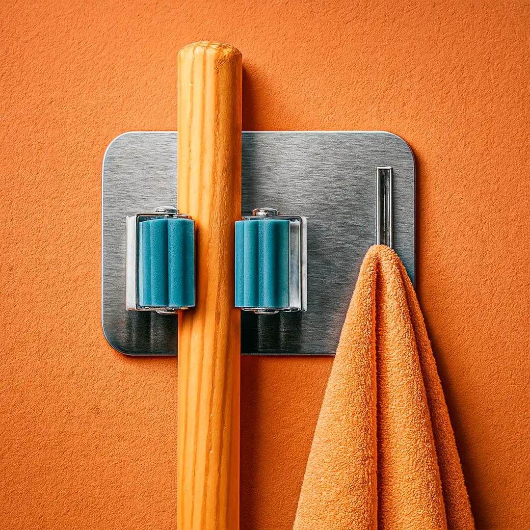 GANCHO METÁLICO ADESIVO PARA VASSOURAS E RODOS – MAX CLEAN