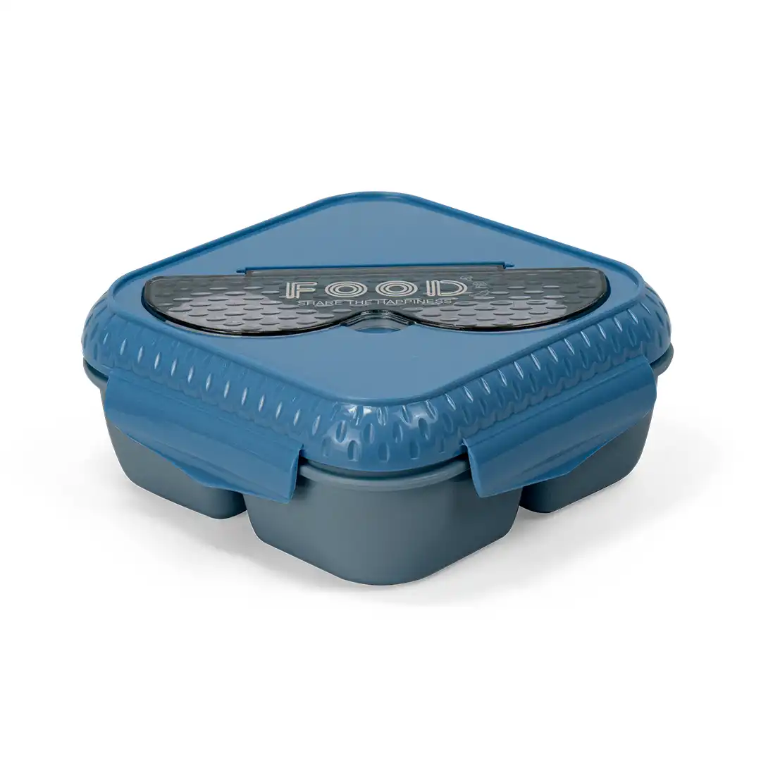 POTE MARMITA PLÁSTICO AZUL COM TAMPA, COLHER E GARFO INCLUSOS