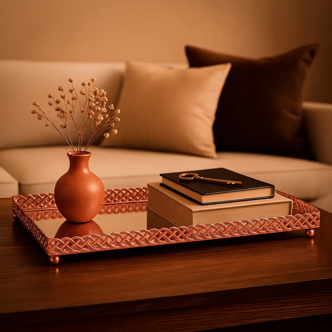 BANDEJA DECORATIVA ESPELHADA ROSE RETANGULAR 27,5CM 