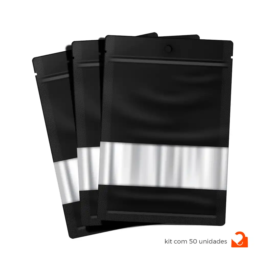 EMBALAGEM DE PLÁSTICO COM VISOR PRETO – KIT 50 UNIDADES