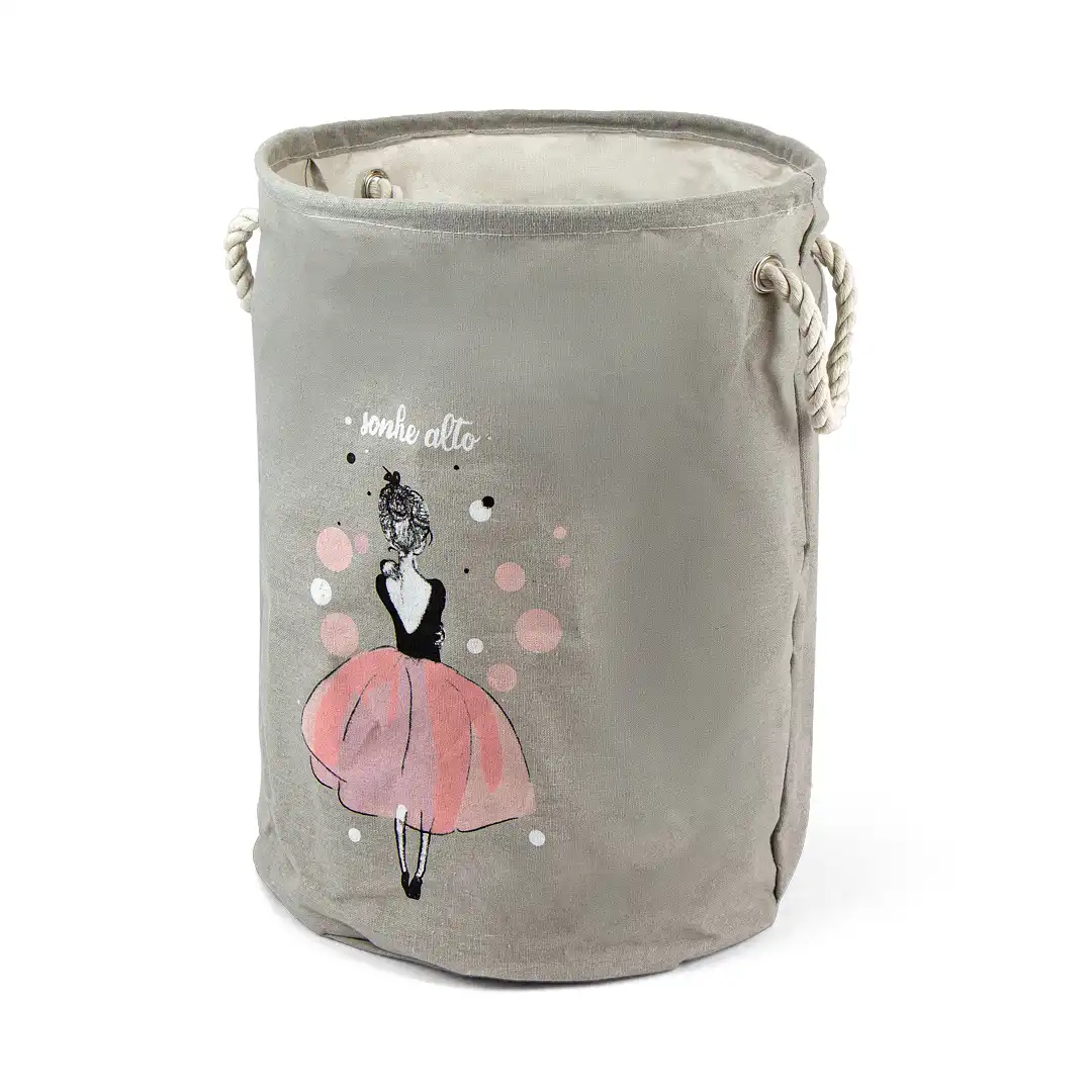 CESTO ORGANIZADOR DOBRÁVEL COM ALÇAS EM CORDA – SONHE ALTO – 41×Ø33 CM