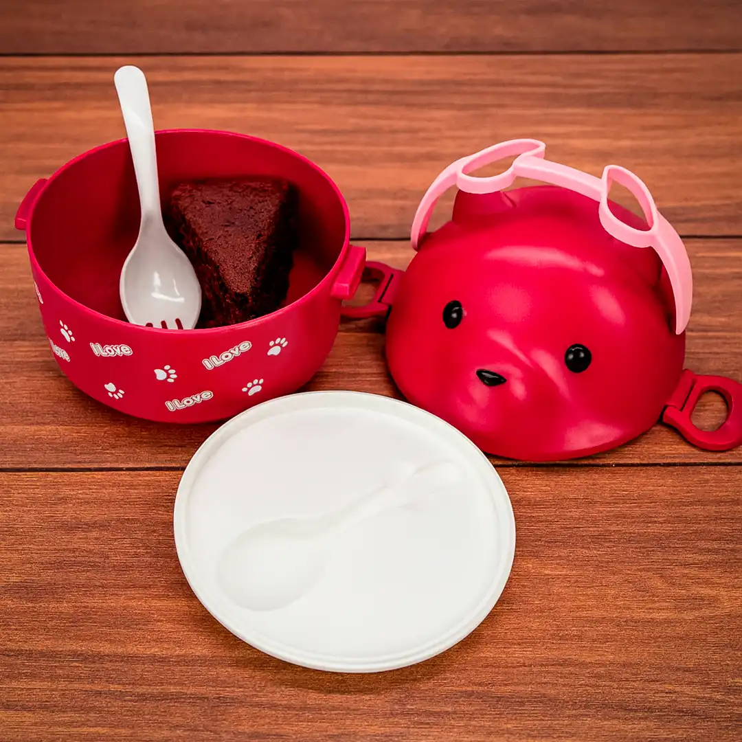 MARMITA INFANTIL COM TAMPA DE URSO E COLHER - 15,5CM