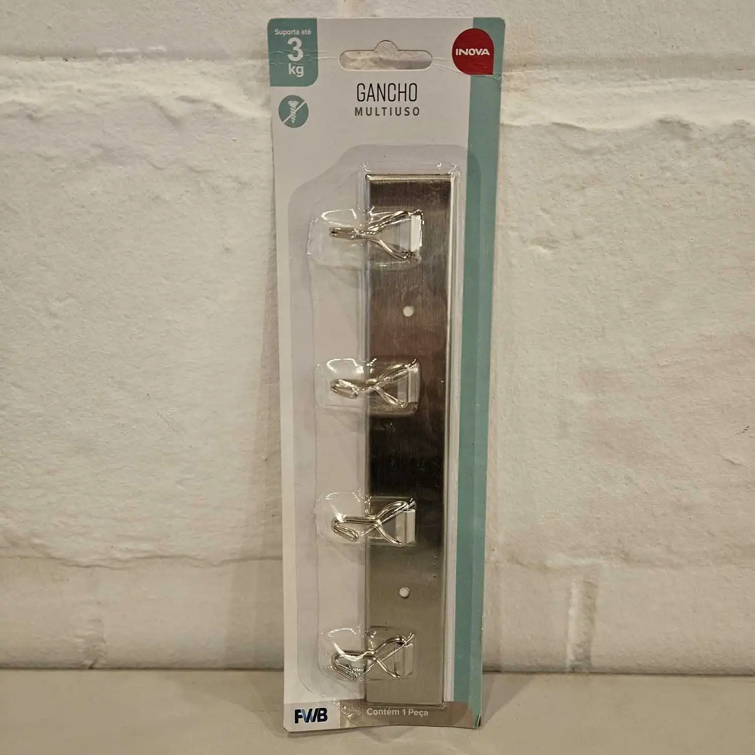 GANCHO ADESIVO MULTIUSO METALICO COM 4UND