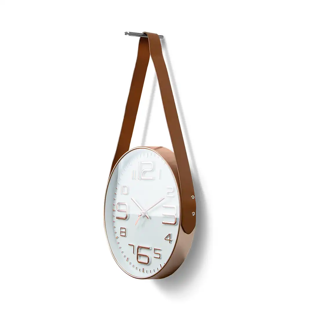 RELÓGIO DE PAREDE REDONDO COM ALÇA OURO ROSÉ DESIGNE MODERNO