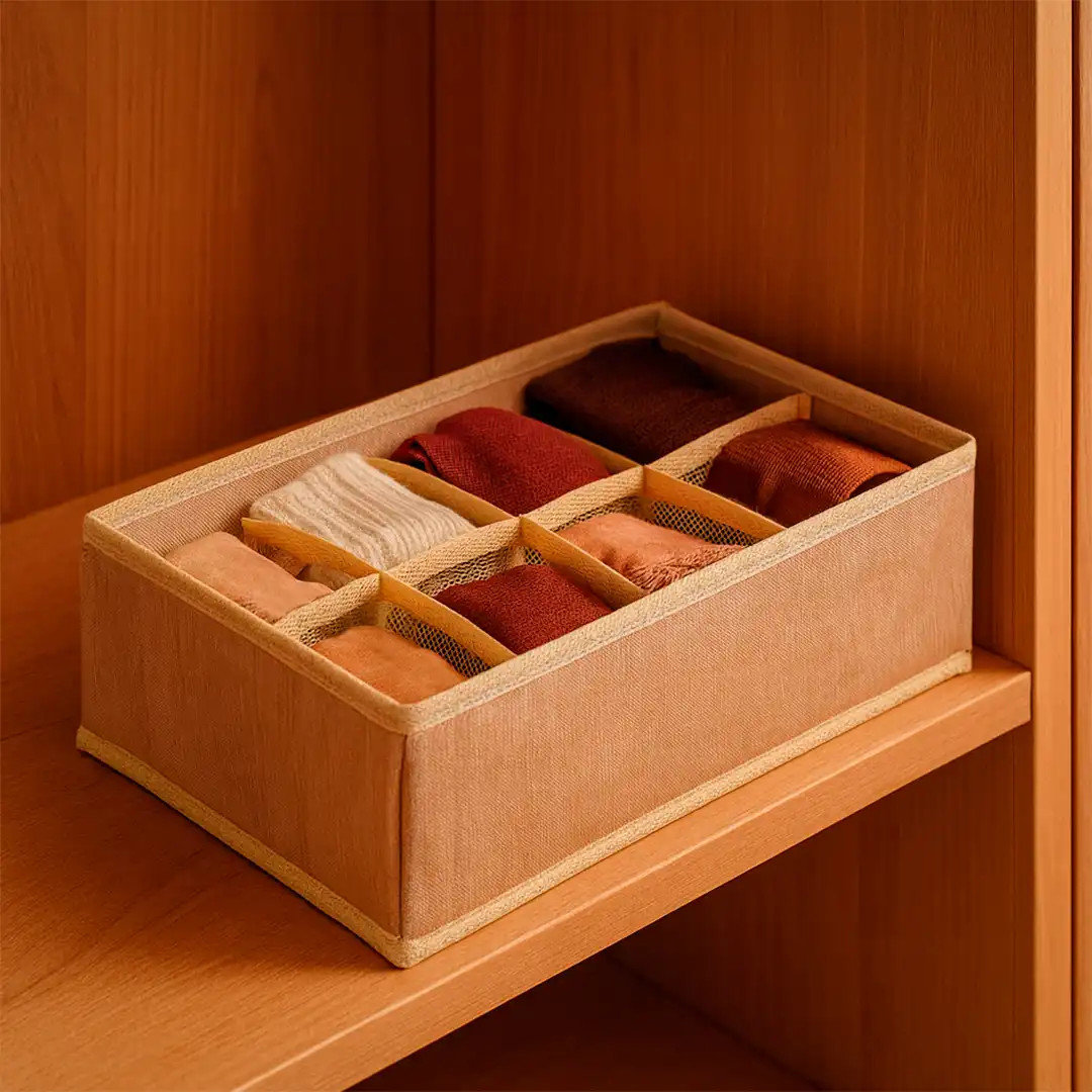 ORGANIZADOR DE GAVETAS COM 8 DIVISÓRIAS EM TECIDO – 32×17×10 CM