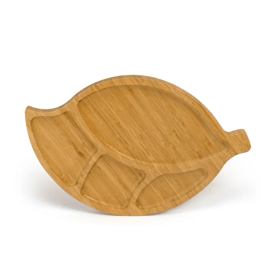 PETISQUEIRA DE BAMBU 35,5X23CM FORMATO FOLHA COM 4 DIVISÓRIAS