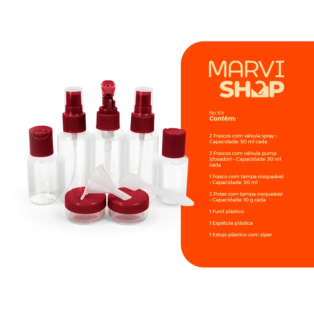 KIT FRASCOS PARA VIAGEM 10 PEÇAS COM ESTOJO – VINHO PRÁTICO E COMPACTO