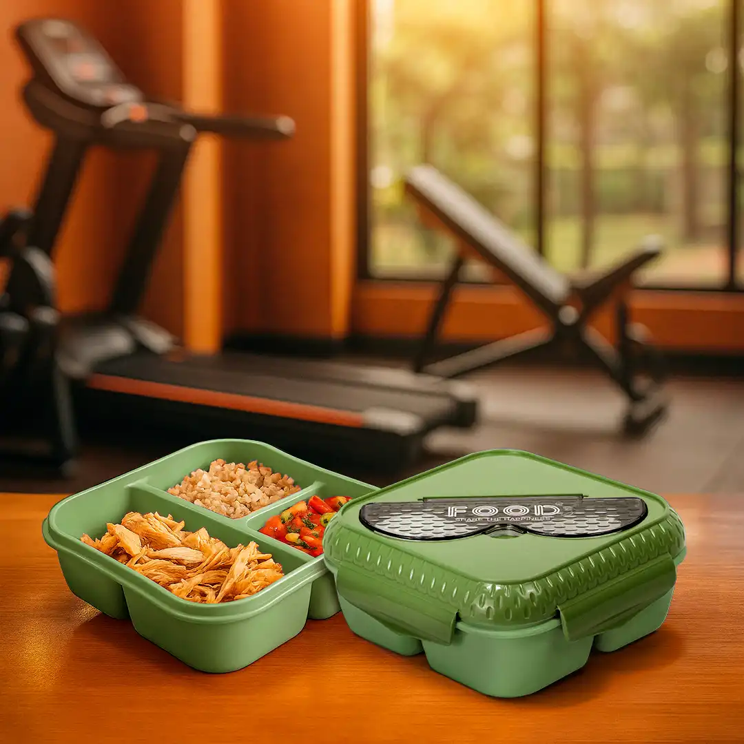 POTE MARMITA PLÁSTICO VERDE COM TAMPA, COLHER E GARFO INCLUSOS