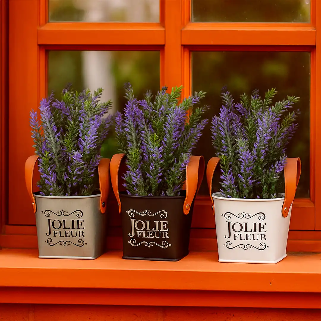 VASO DECORATIVO COM FLORES ARTIFICIAIS E ALÇA CINZA