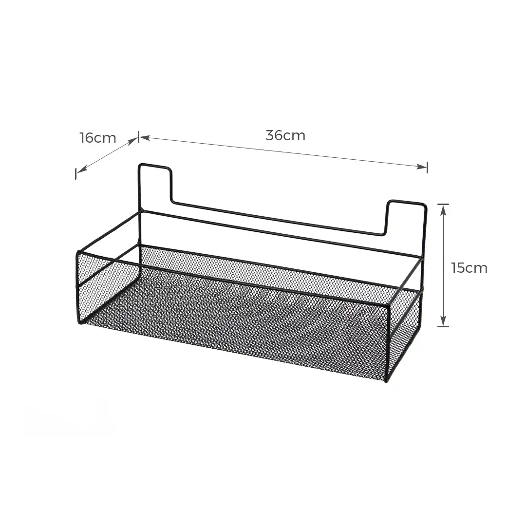 PRATELEIRA ARAMADA PRETA COM SUPORTE ADESIVO PARA PAREDE 36CM