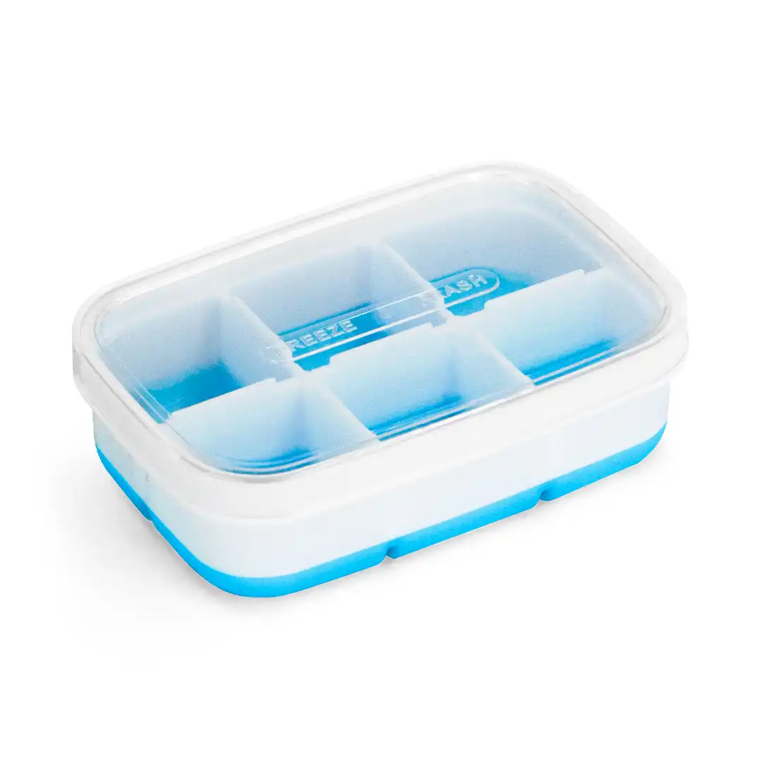 FORMA PARA GELO PLASTICO E SILICONE COM TAMPA BRANCO-AZUL