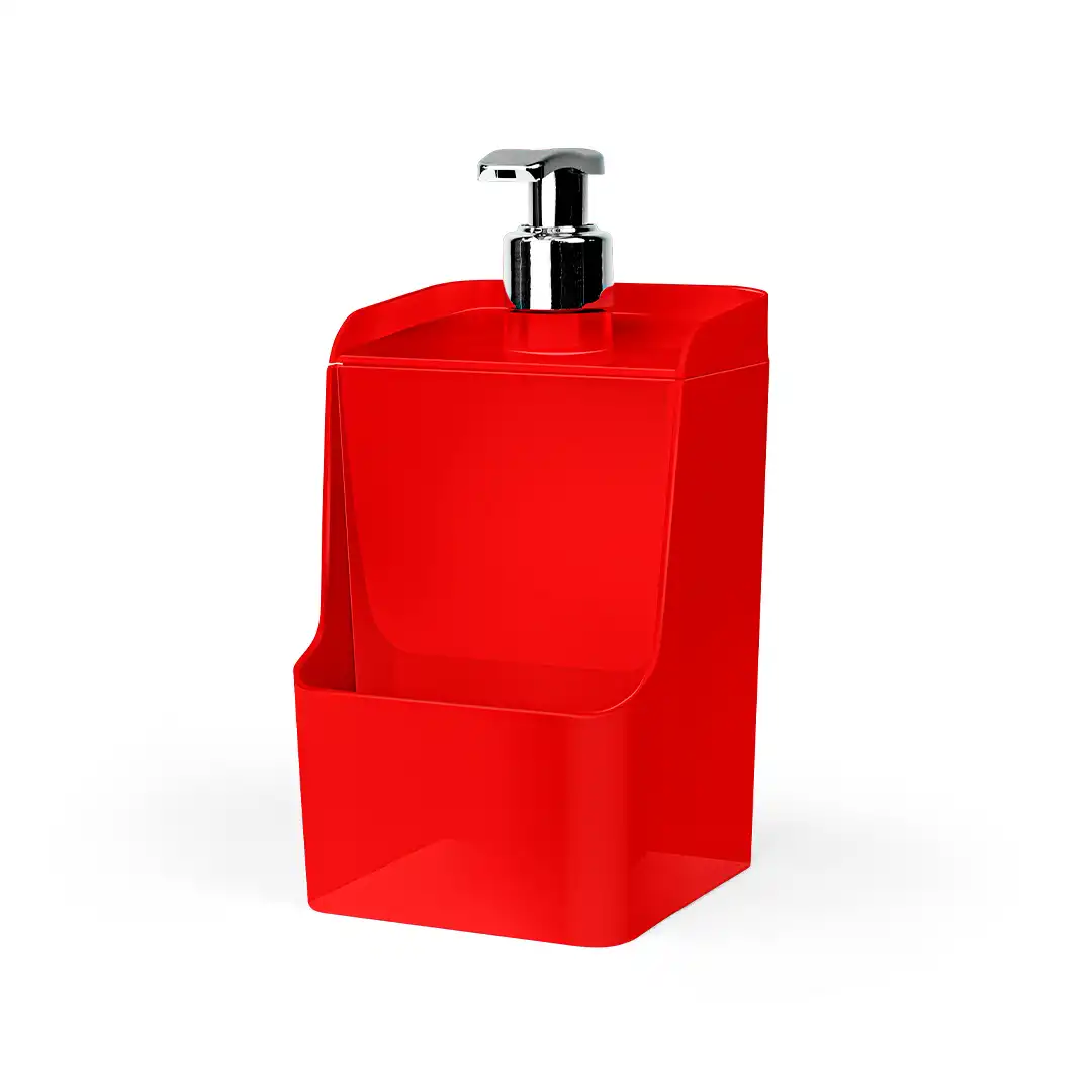 PORTA DETERGENTE VERMELHO COM PORTA-ESPONJA – 18,5 CM