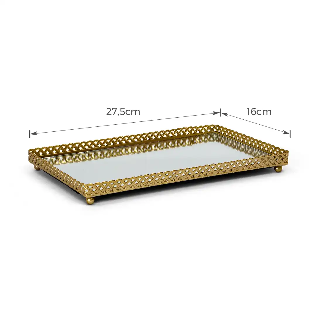 BANDEJA DECORATIVA ESPELHADA DOURADA RETANGULAR 27,5CM