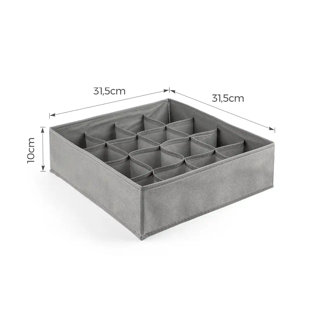 ORGANIZADOR DE GAVETAS DOBRÁVEL COM 16 DIVISÓRIAS EM TNT E MDF – CINZA