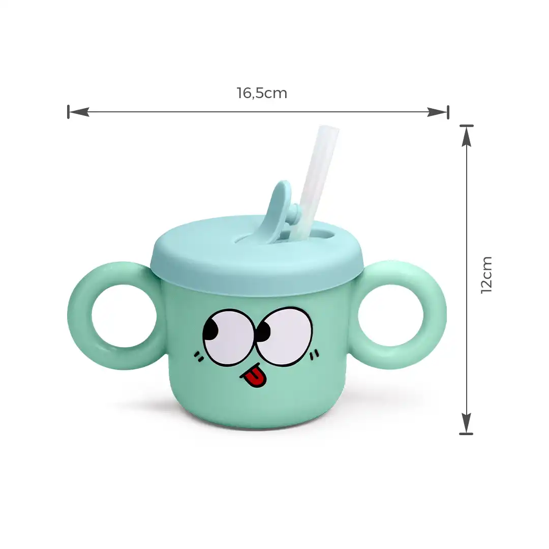 CANECA INFANTIL PLASTICO COM TAMPA SILICONE 190ML VERDE