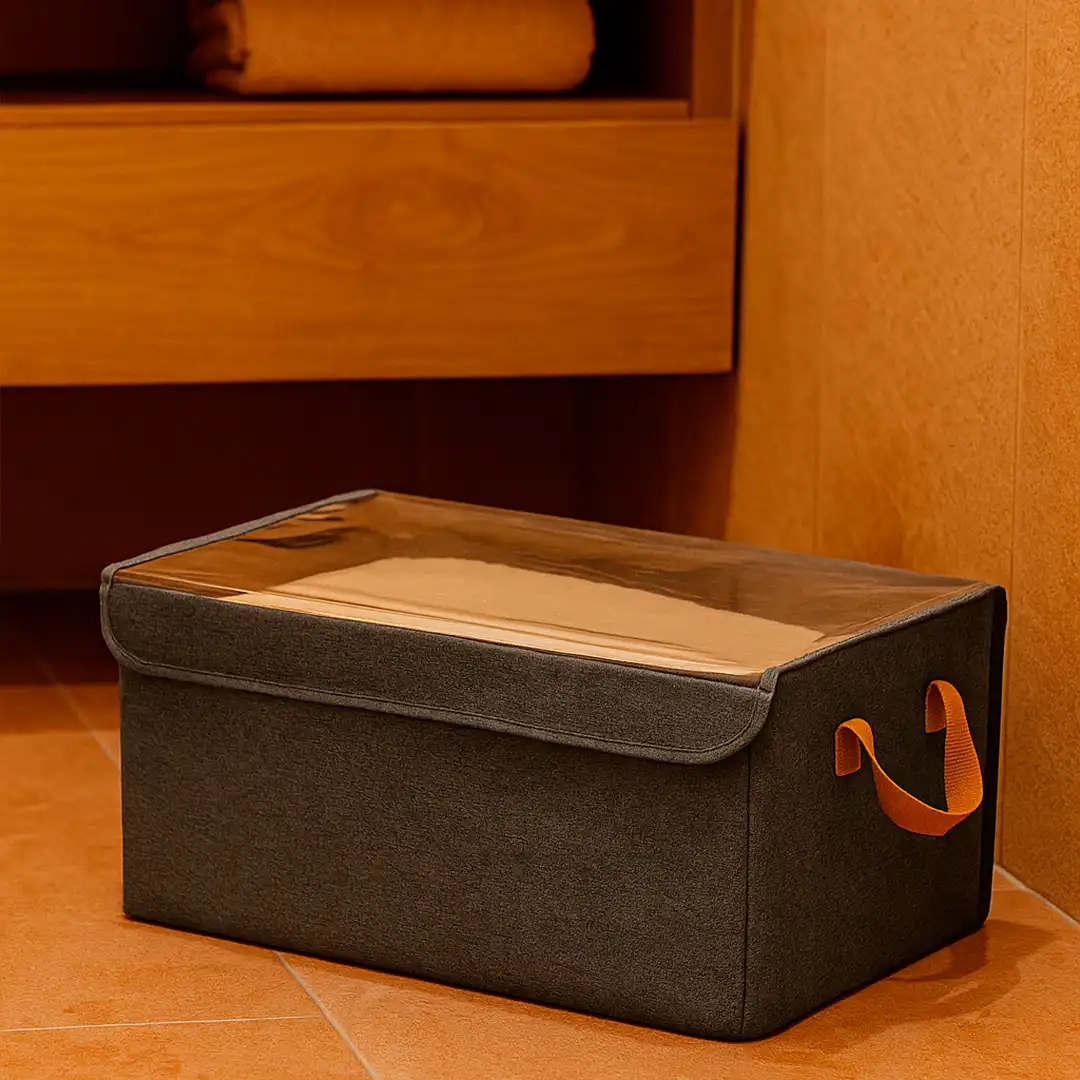 CESTO DOBRÁVEL DE TECIDO 25L COM ALÇA, TAMPA E ESTRUTURA FIRME