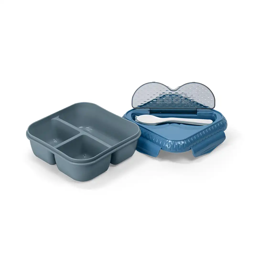 POTE MARMITA PLÁSTICO AZUL COM TAMPA, COLHER E GARFO INCLUSOS