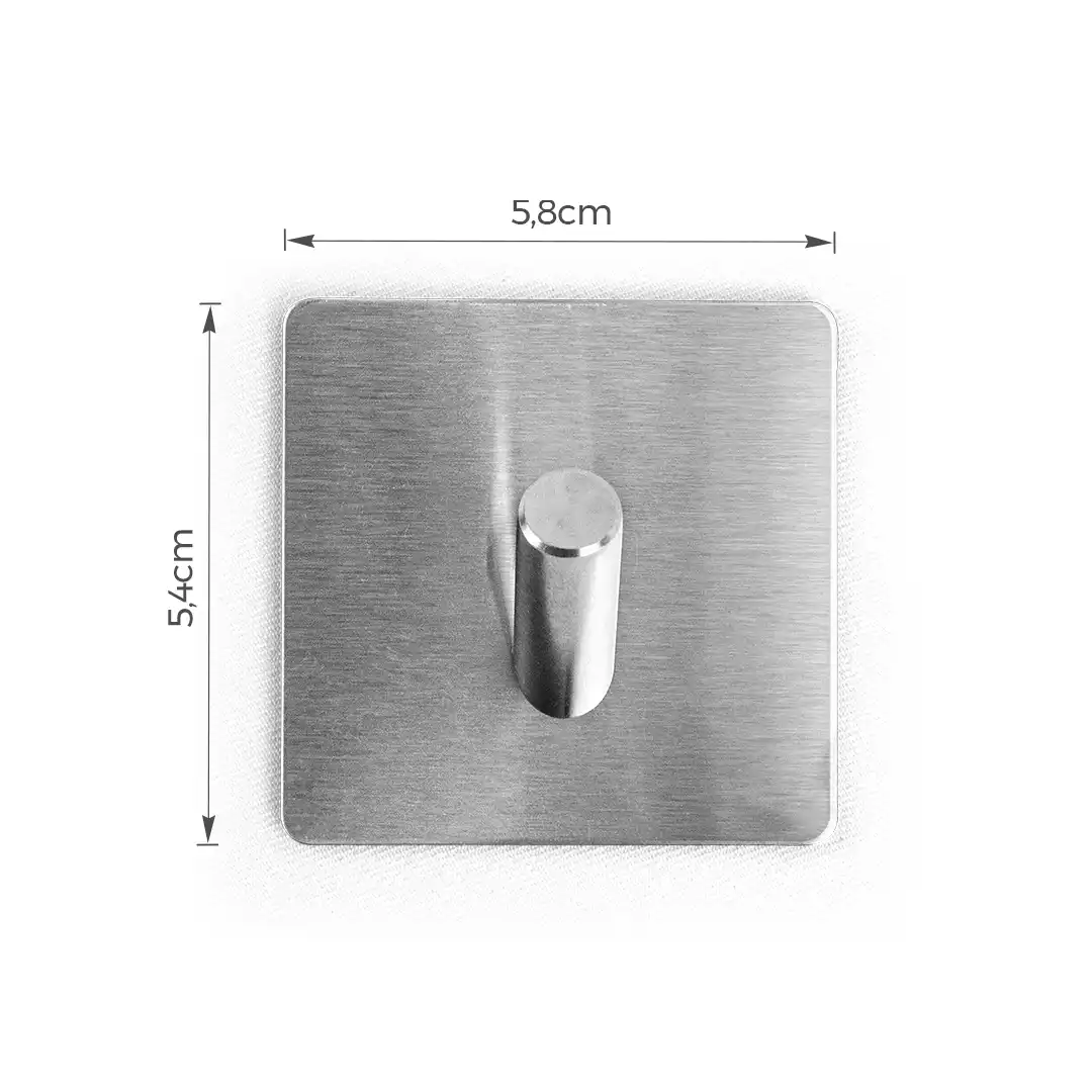 KIT GANCHO DE PAREDE ADESIVO EM AÇO INOX – 2 PEÇAS (SUPORTE ATÉ 1KG)