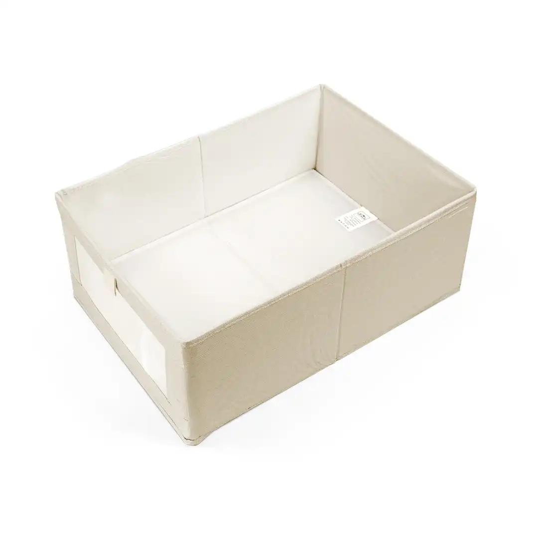 CESTO ORGANIZADOR DOBRÁVEL 18L COM VISOR TRANSPARENTE – BEGE