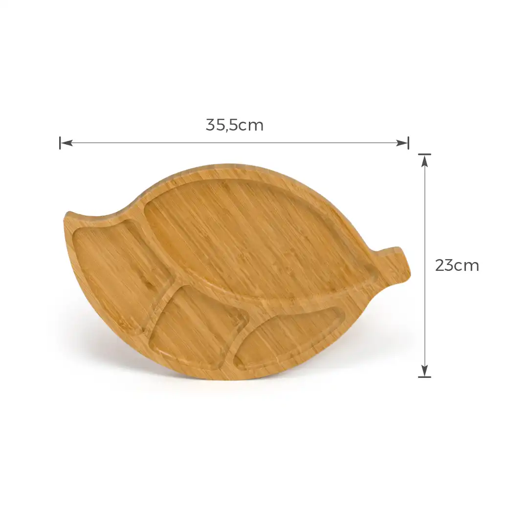 PETISQUEIRA DE BAMBU 35,5X23CM FORMATO FOLHA COM 4 DIVISÓRIAS