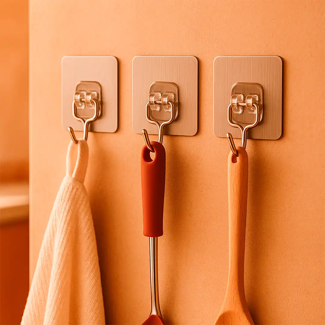 KIT 5 GANCHOS ADESIVOS INOX 6,5×9 CM