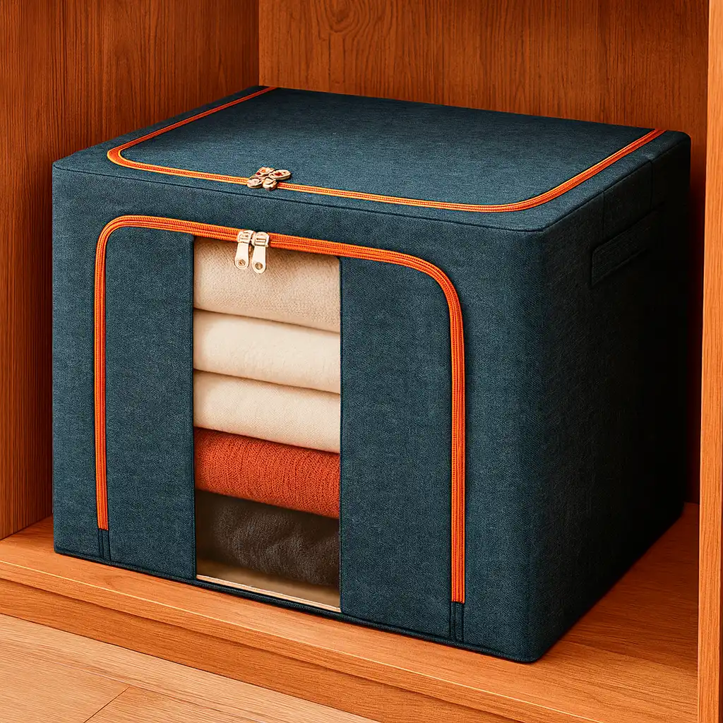 CAIXA ORGANIZADORA COM VISOR EM TECIDO – 50X40X33 cm