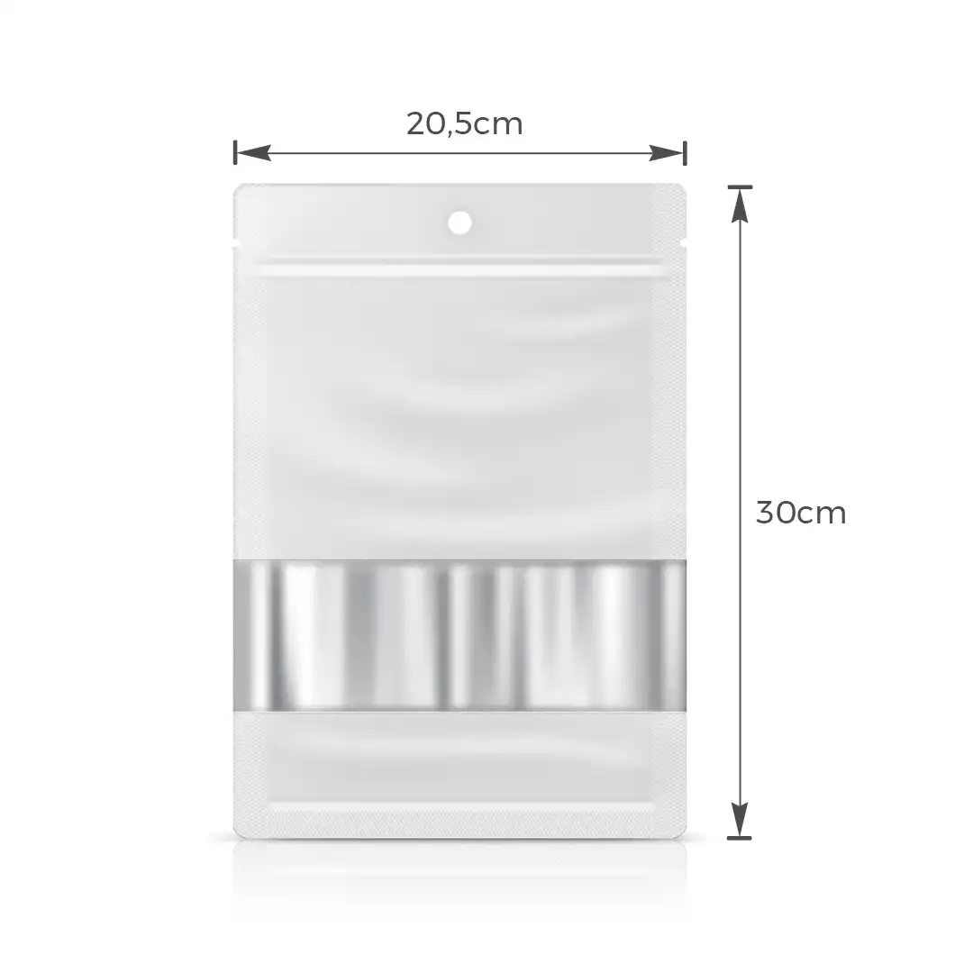 EMBALAGEM DE PLÁSTICO COM VISOR BRANCA – KIT 50 UNIDADES