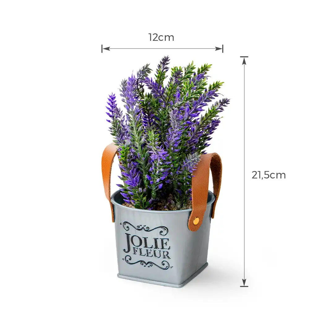 VASO DECORATIVO COM FLORES ARTIFICIAIS E ALÇA CINZA