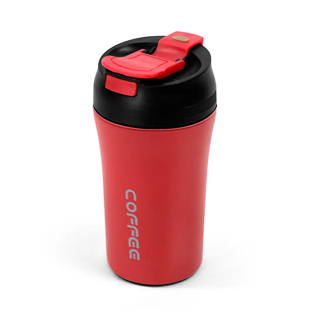 COPO TÉRMICO VERMELHO 420ML COM TAMPA ANTIVAZAMENTO E INTERIOR EM INOX