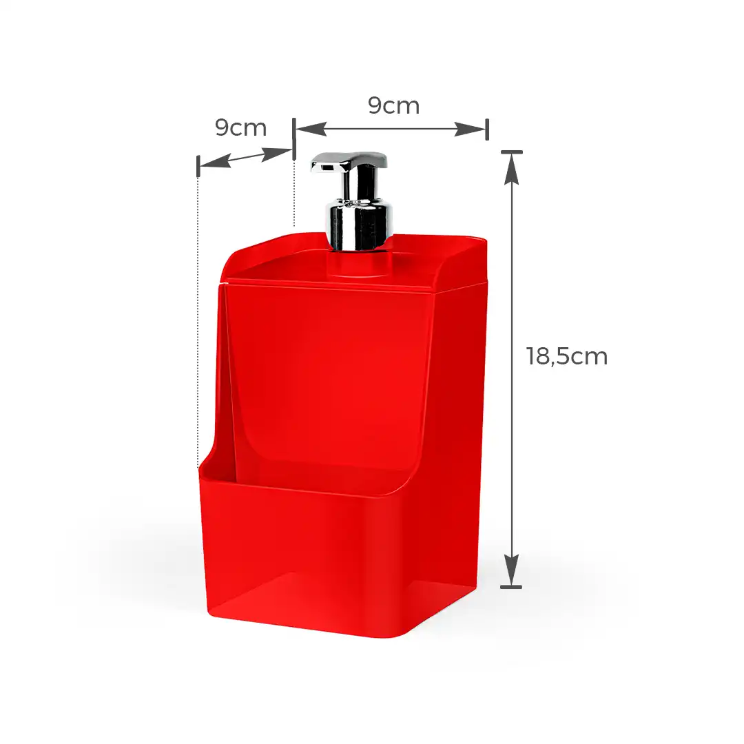PORTA DETERGENTE VERMELHO COM PORTA-ESPONJA – 18,5 CM