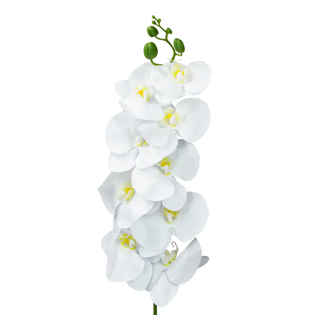 HASTE FLOR ARTIFICIAL ORQUÍDEA BRANCA EM PLÁSTICO 95CM DE ALTURA