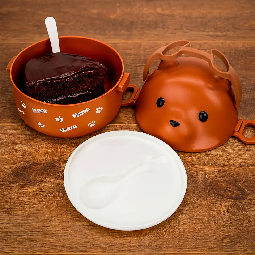 MARMITA INFANTIL COM TAMPA DE URSO E COLHER - 15,5CM