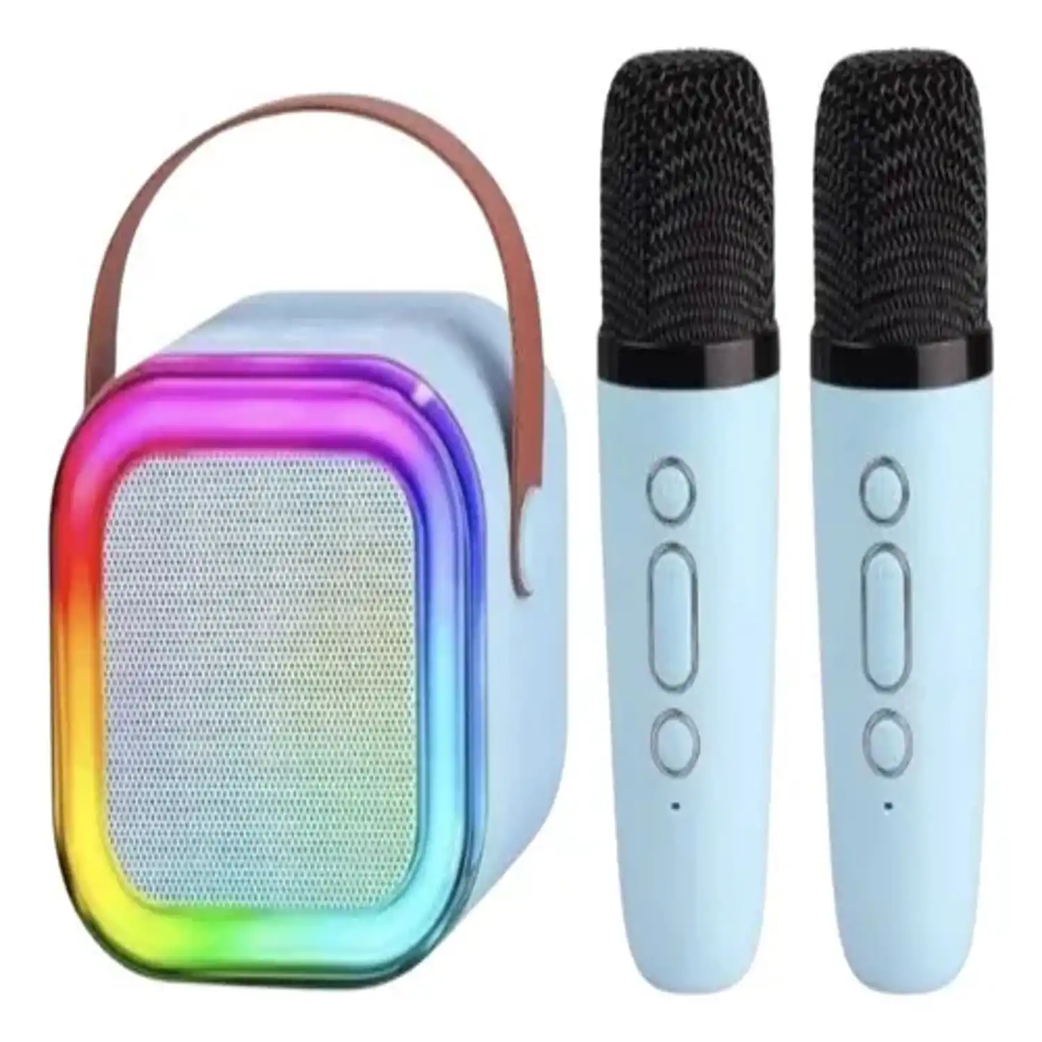 CAIXA DE SOM KARAOKE INFANTIL MICROFONES SEM FIO AZUL