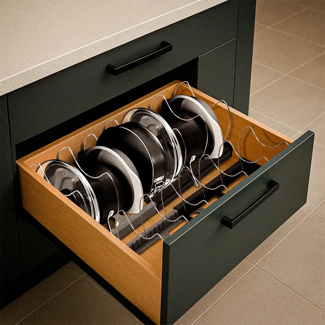 ORGANIZADOR AJUSTÁVEL PARA PANELAS, TAMPA OU LOUÇA – ATÉ 56CM