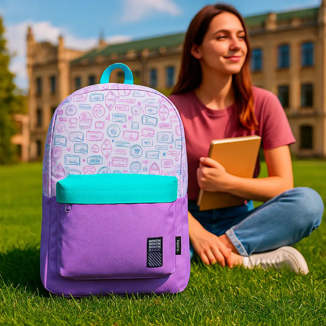MOCHILA DE TECIDO COM 2 BOLSOS 46X30CM - ROXO