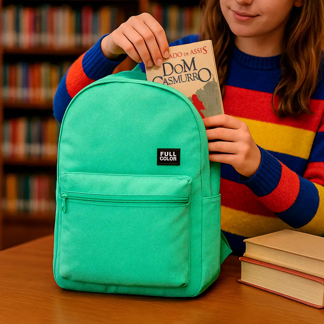 MOCHILA ESCOLAR SIMPLES EM POLIÉSTER 2 BOLSOS 45CM X 30CM - VERDE CLARO